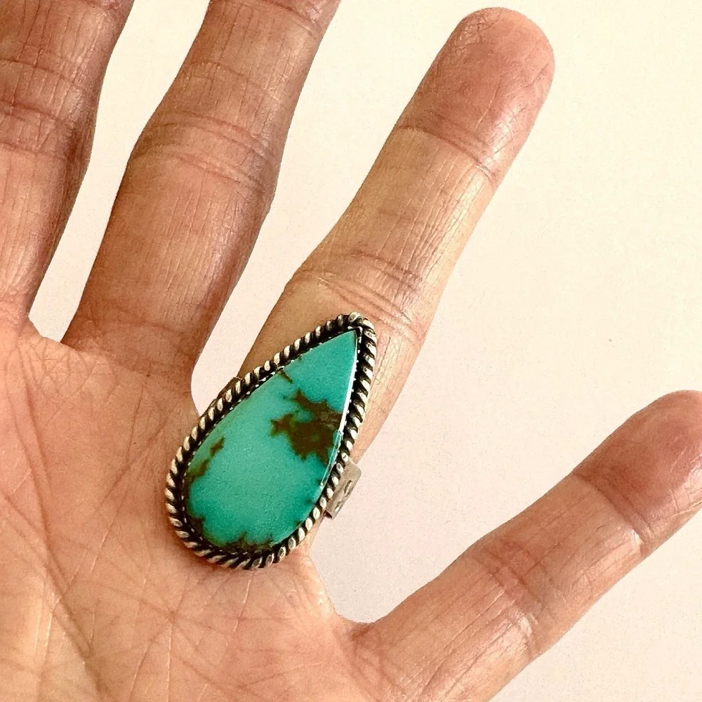 Navajo Turquoise Ring Sz 9 Flat Cab Sterling Signed Selina Warner Native‎ Amer